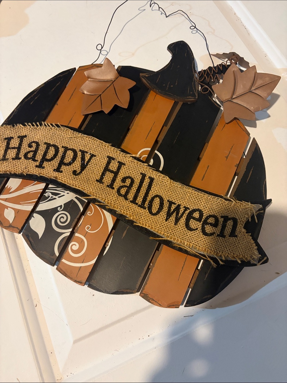 Happy Halloween Black & Orange Pumpkin Door Sign
